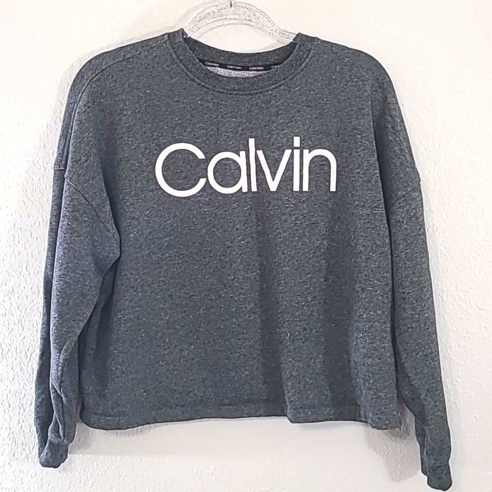 CALVIN KLEIN Women's Gray Soft Cropped Sweatshirt w/Logo, size M/L